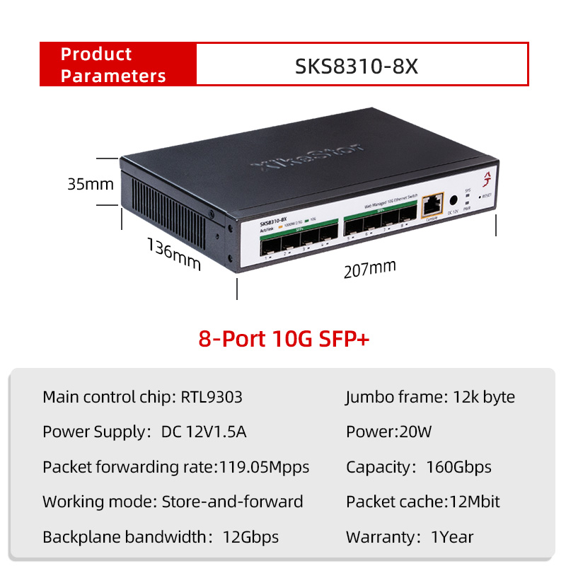 Trójwarstwowy przełącznik Xike – Sfp+ 10G Managed Switch 8 Port recenzja i cena